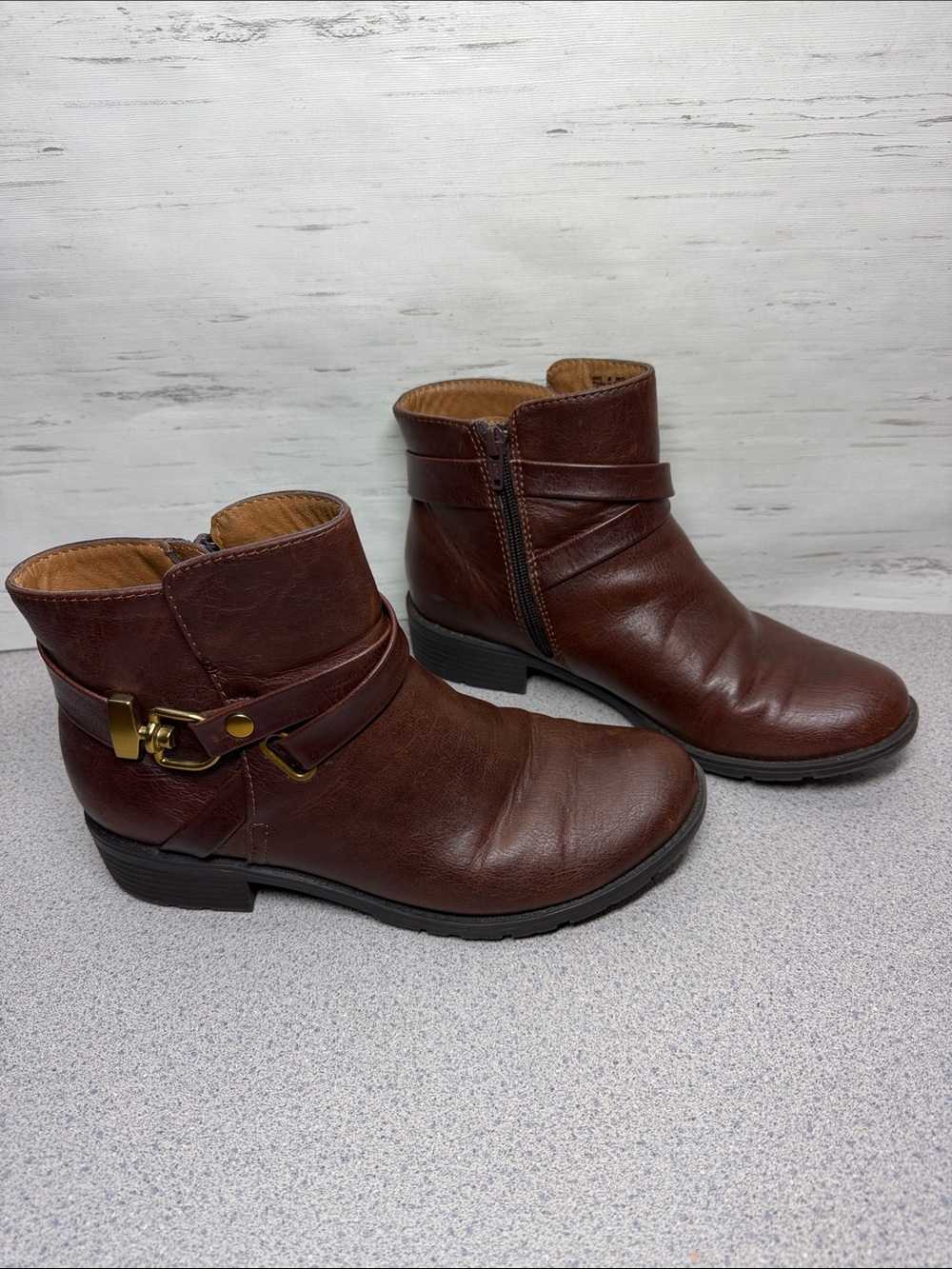 croft & barrow Brown Leather Ankle Booties with Side Strap and Buckle